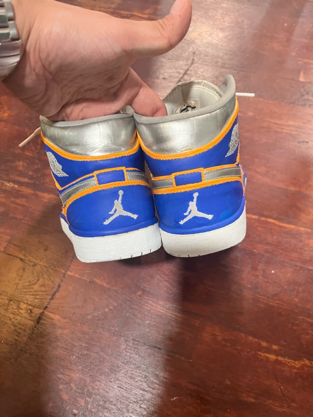 Nike Jordan 1 Mid Silver, Blue, White, and Orange, Customized Mens 8.5/Womens 10 - Picture 4 of 5